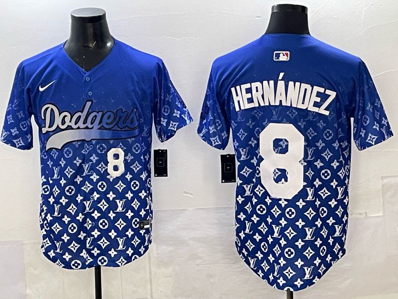 Men Los Angeles Dodgers 8 Hernandez Blue Nike 2025 MLB jersey 06